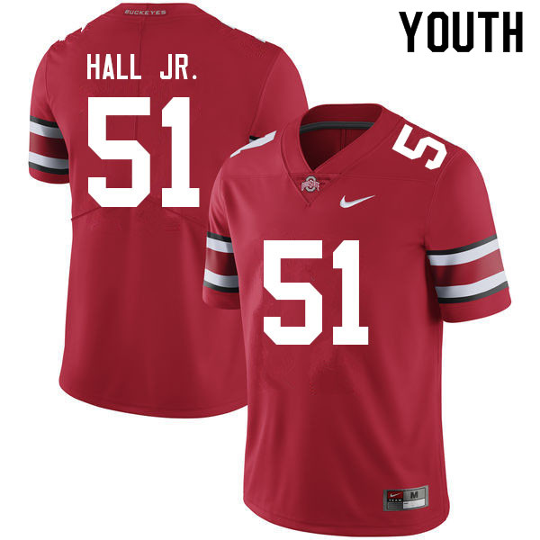 Ohio State Buckeyes Michael Hall Jr. Youth #51 Red Authentic Stitched College Football Jersey